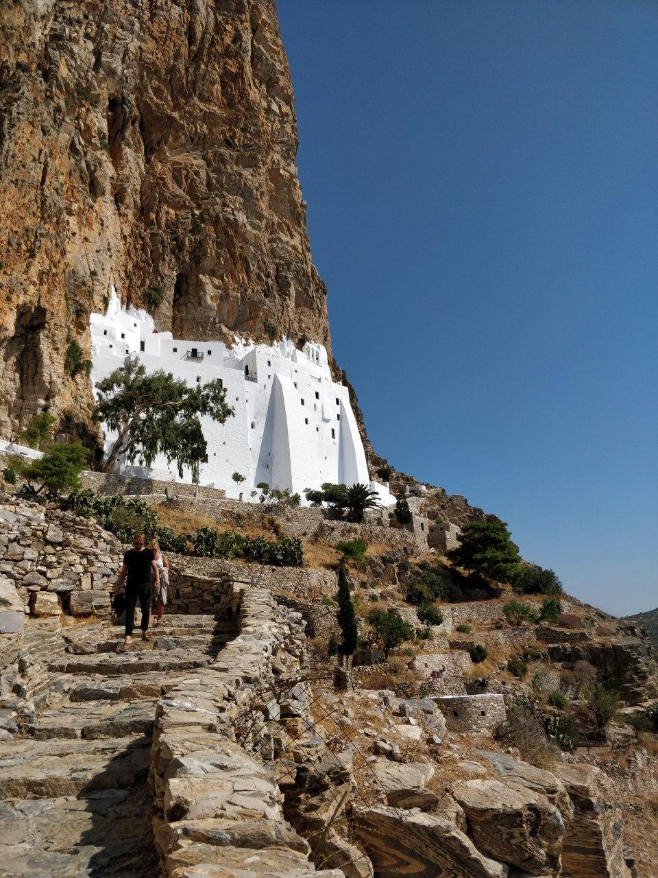 Full view of Hozoviotissa Monastery on cliff in Amorgos