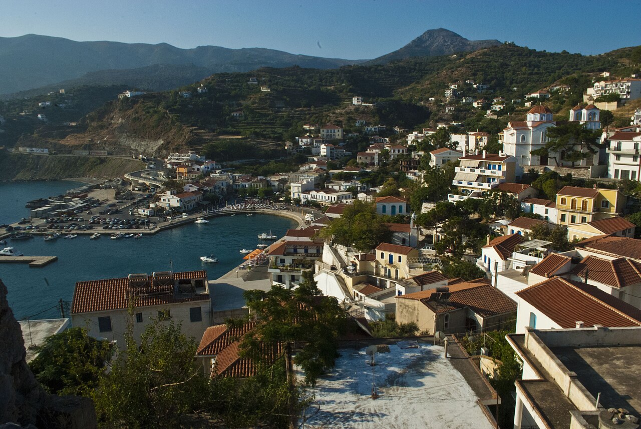 Evdilos, the second port of Ikaria, with traditional stone architecture and harbor views