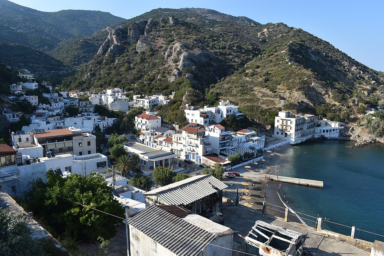 Natural thermal spring waters meeting the sea at Therma, Ikaria
