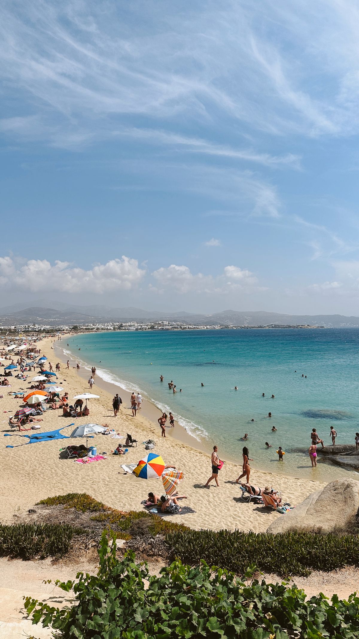 Shallow turquoise water at a Naxos beach, perfect for young children