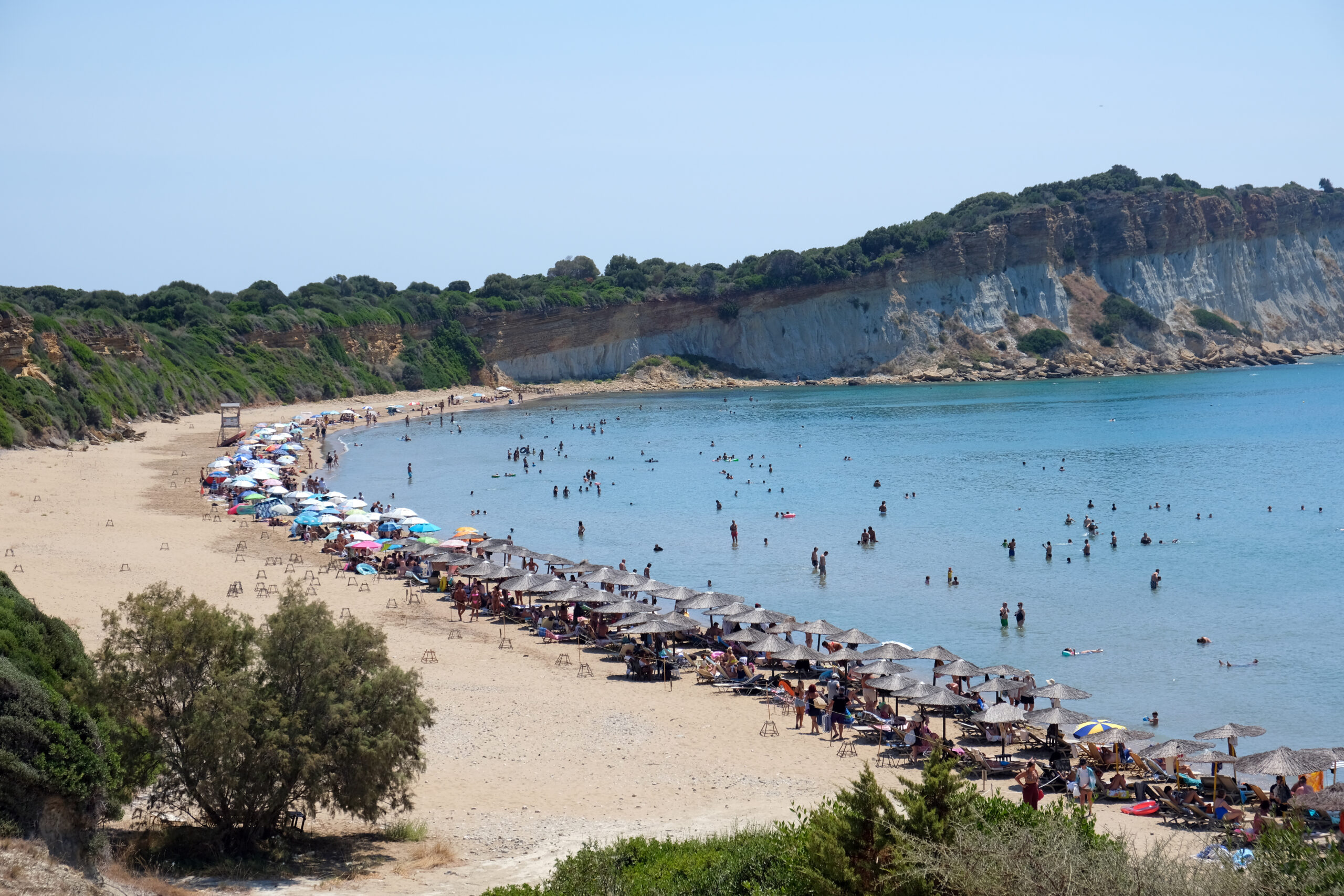 Pristine sandy Gerakas Beach with turquoise water, National Marine Park of Zakynthos, Greece