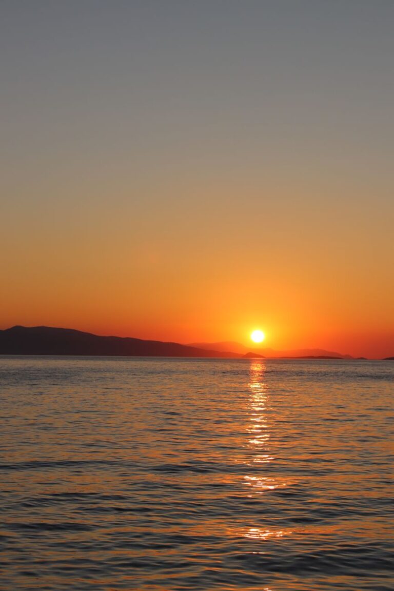 Sunset over the Aegean Sea viewed from Aegina Island, Greece