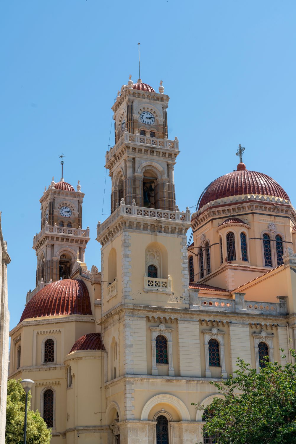 Bell towers and dome of Agios Minas Cathedral in Heraklion Crete