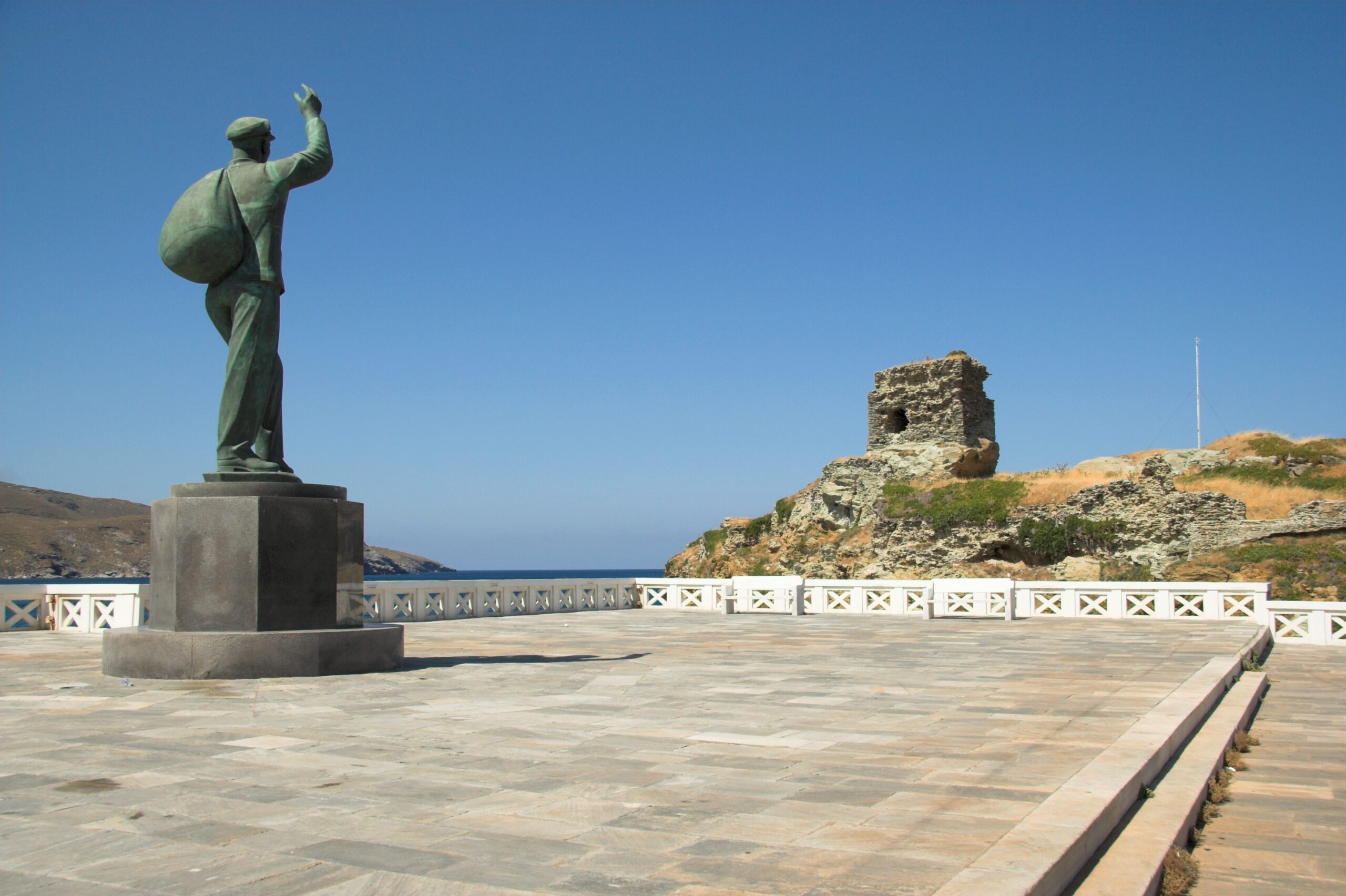 The monument in front of the Andros Maritime Museum in Chora