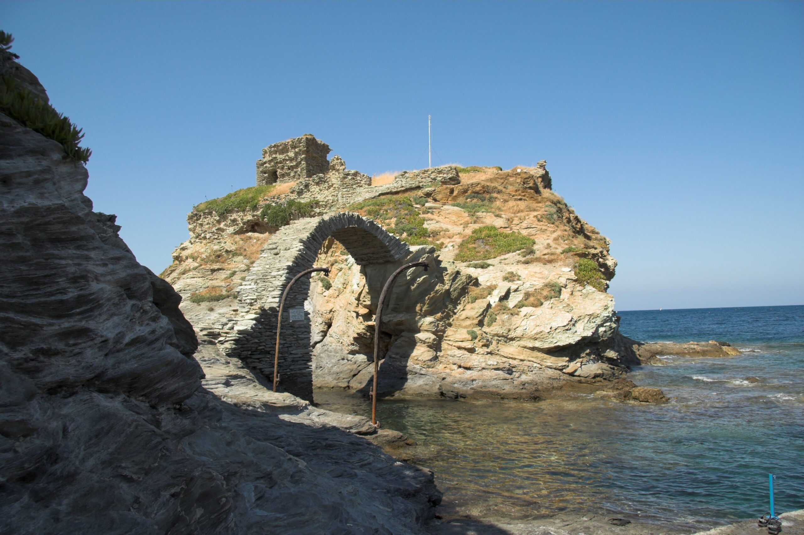 The Venetian castle standing at the tip of the peninsula in Andros Chora