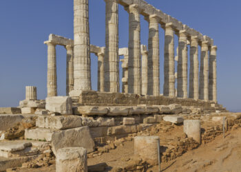 Temple of Poseidon at Cape Sounion on the southern coast of Attica.