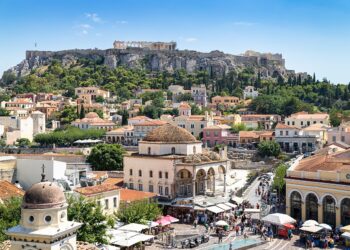 Monastiraki Square and the Acropolis in Athens