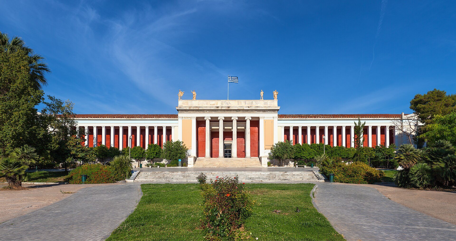 The neoclassical entrance of the National Archaeological Museum in Athens