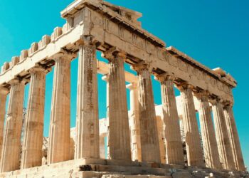 The Parthenon temple on the Acropolis of Athens under a clear blue sky