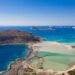 Aerial view of Balos Lagoon, sandy shallows and the Gramvousa peninsula in western Crete.