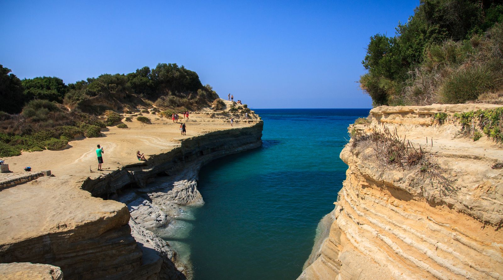 Sandstone cliffs and turquoise waters at Canal d'Amour near Sidari on Corfu's northwest coast