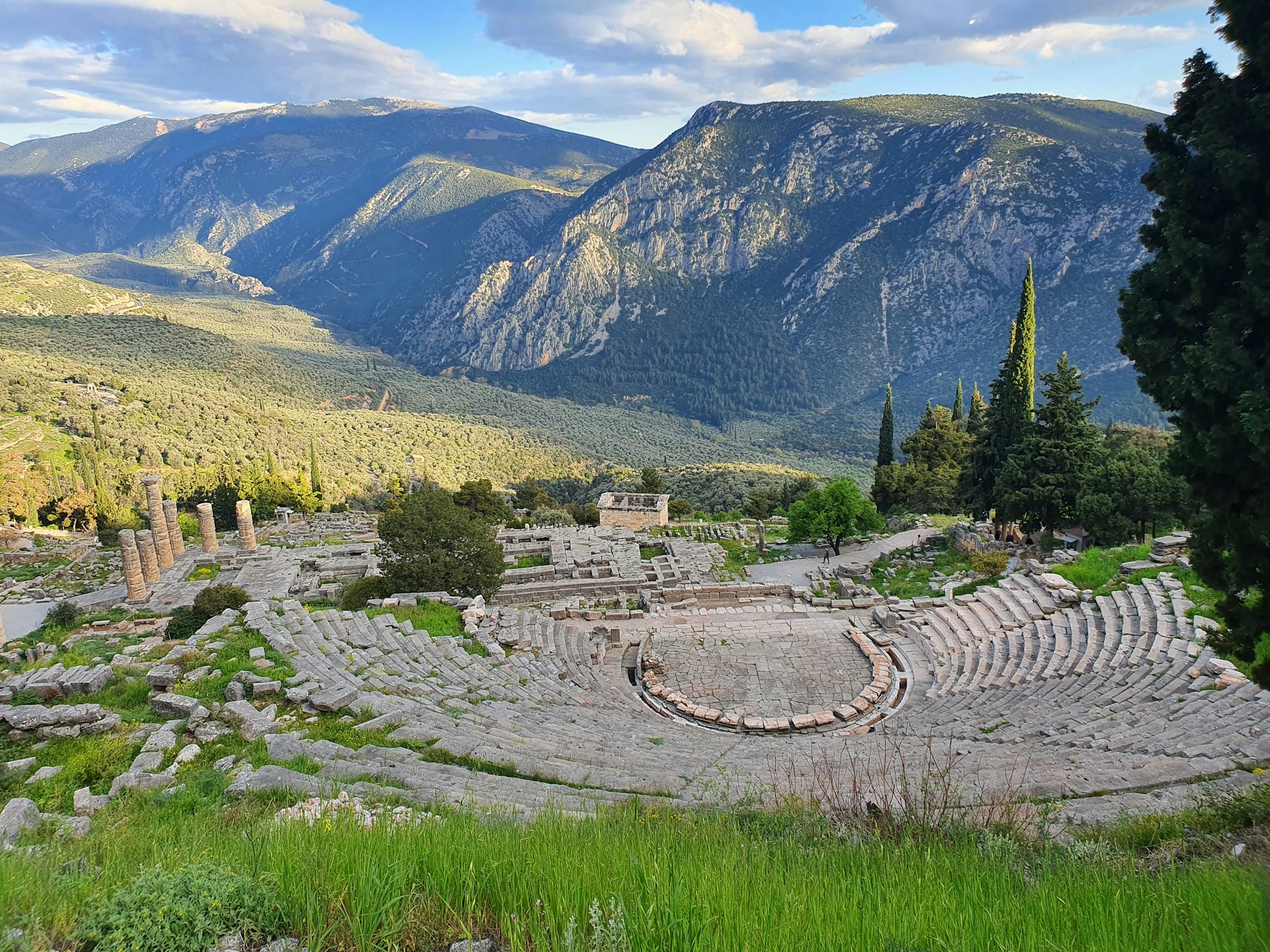 The ancient theatre at Delphi overlooking the valley and mountains of Central Greece