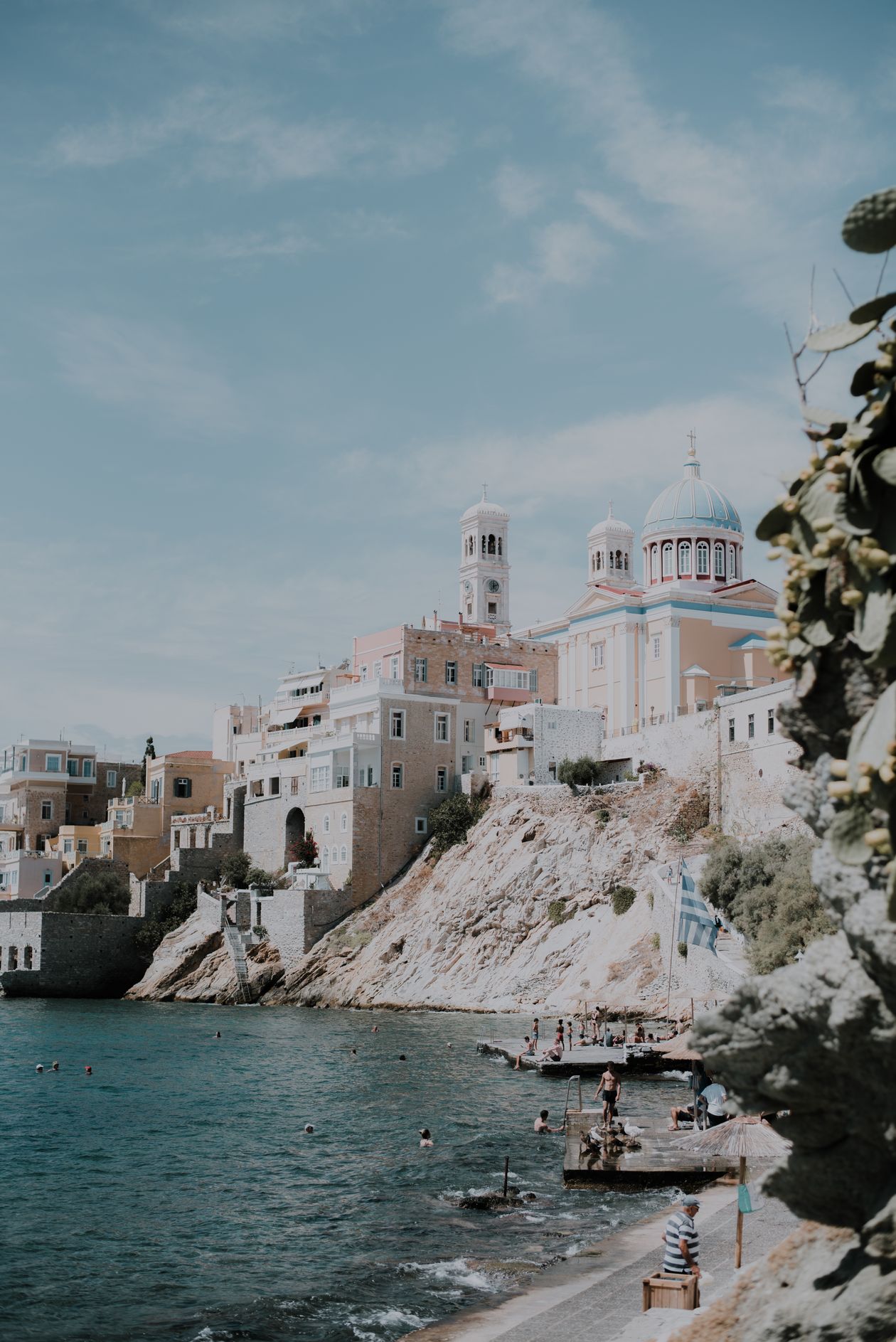 The waterfront promenade of Ermoupoli with neoclassical facades and harbour views