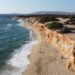 Aerial view of Hawaii Beach in Naxos showing rocky cliffs and clear blue sea