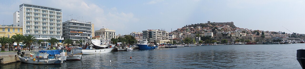 Kavala harbour with the old town and castle beyond