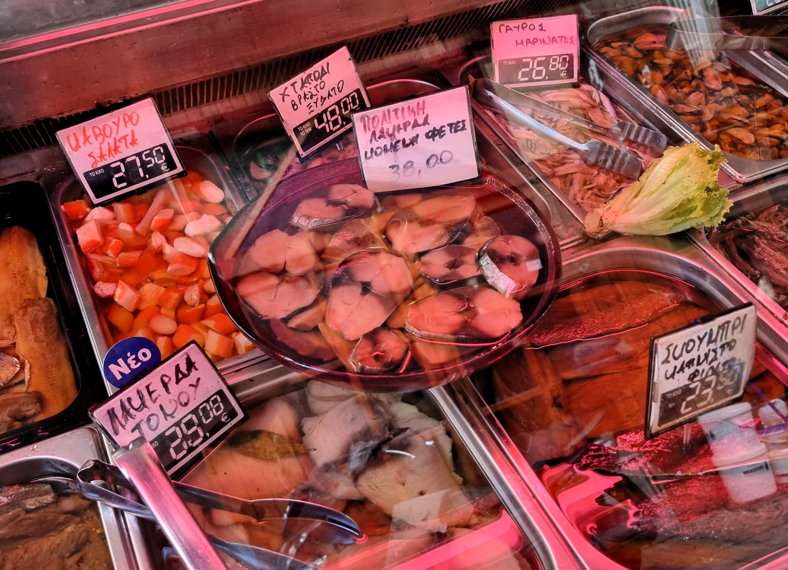 Lakerda preserved fish at Kapani Market in Thessaloniki