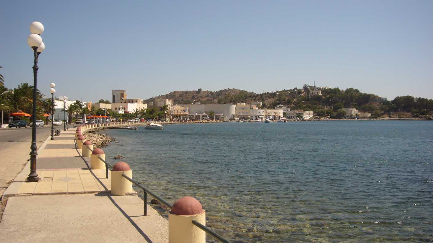 Italian rationalist Art Deco architecture in Lakki port town on Leros island Dodecanese