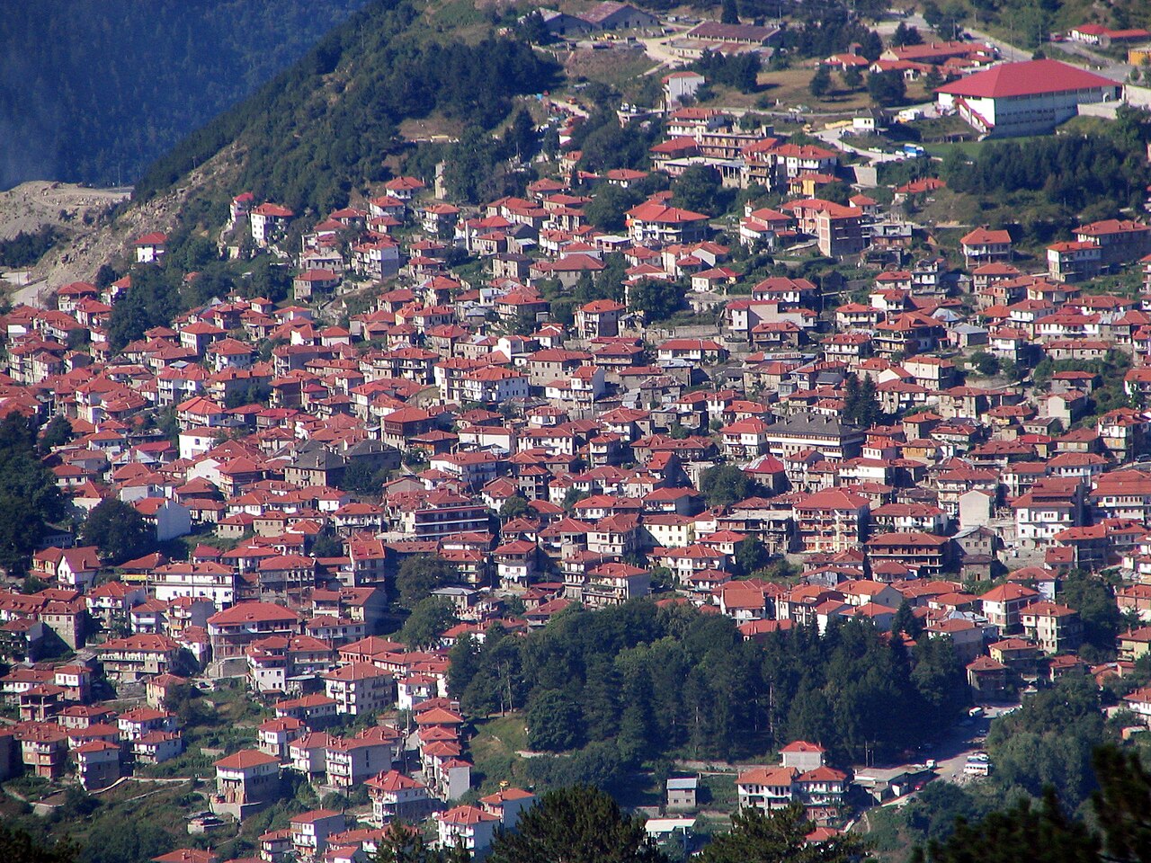 Metsovo town spread across the Pindus mountain slope