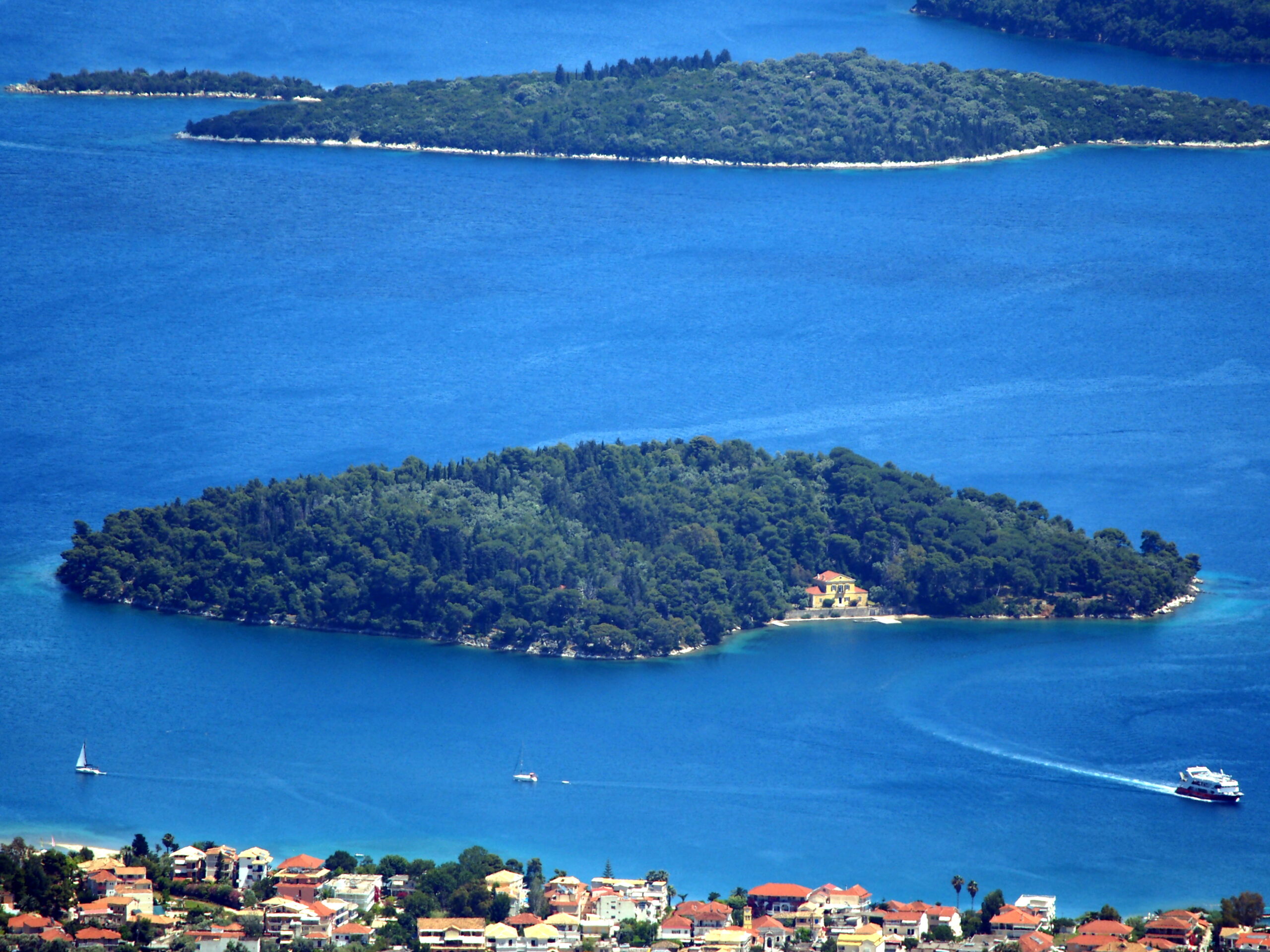 Lefkada mountain landscape with village nestled in the valley