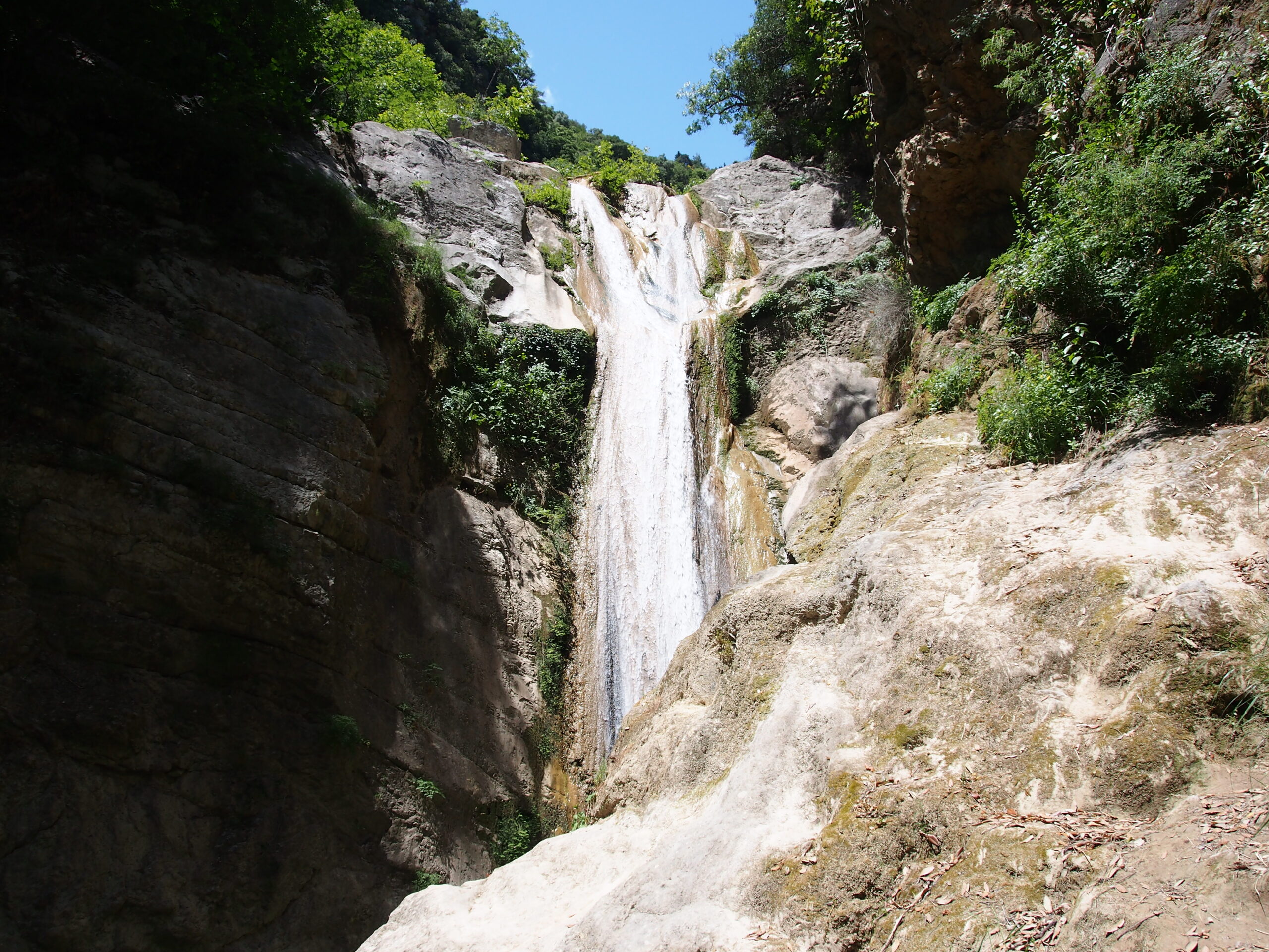 Nydri Waterfalls cascading through the lush Dimosari Gorge, Lefkada
