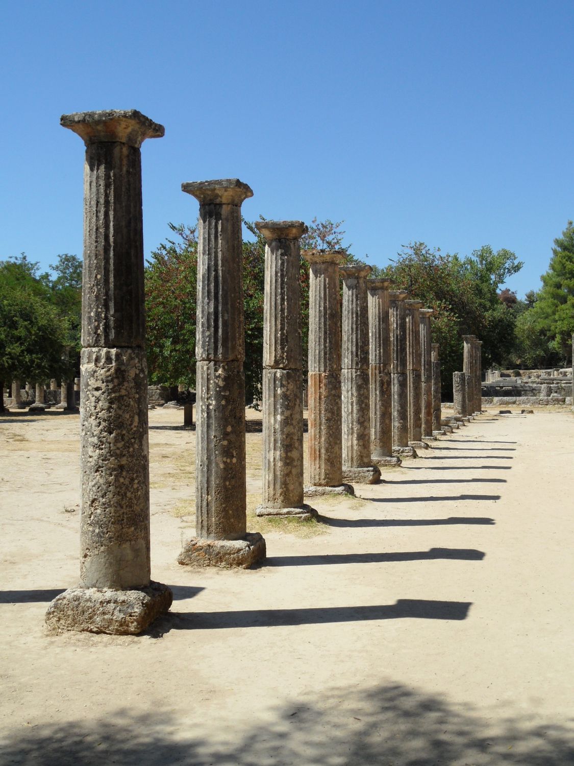 Standing columns at the archaeological site of Archaia Olympia Greece