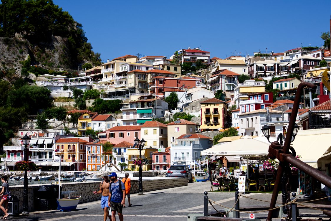Colourful hillside houses in Parga old town above the Ionian Sea