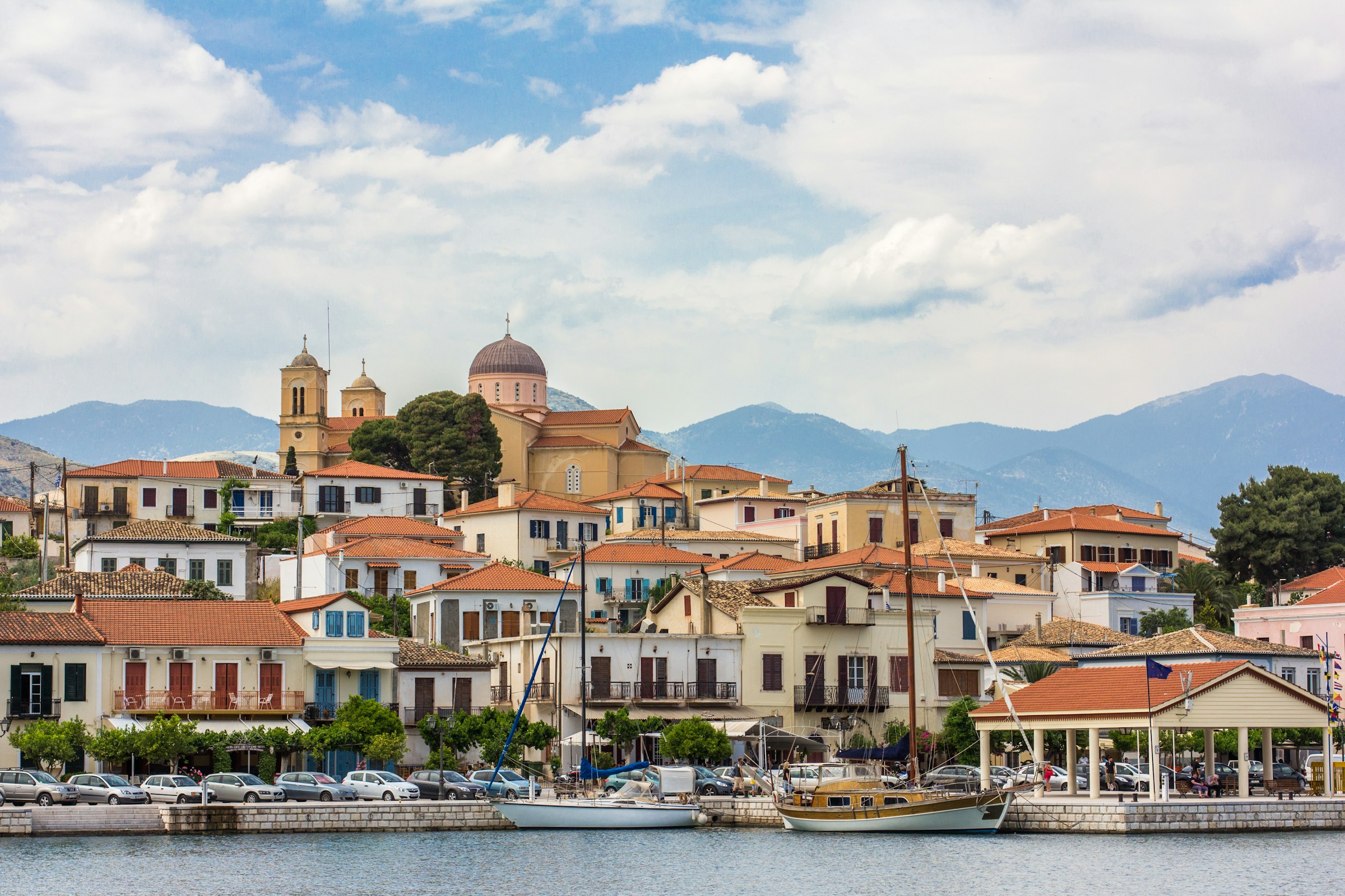 Coastal village on the Pelion peninsula with traditional buildings beside the Pagasetic Gulf