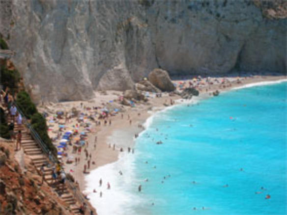 Porto Katsiki beach with white cliffs and turquoise water, Lefkada