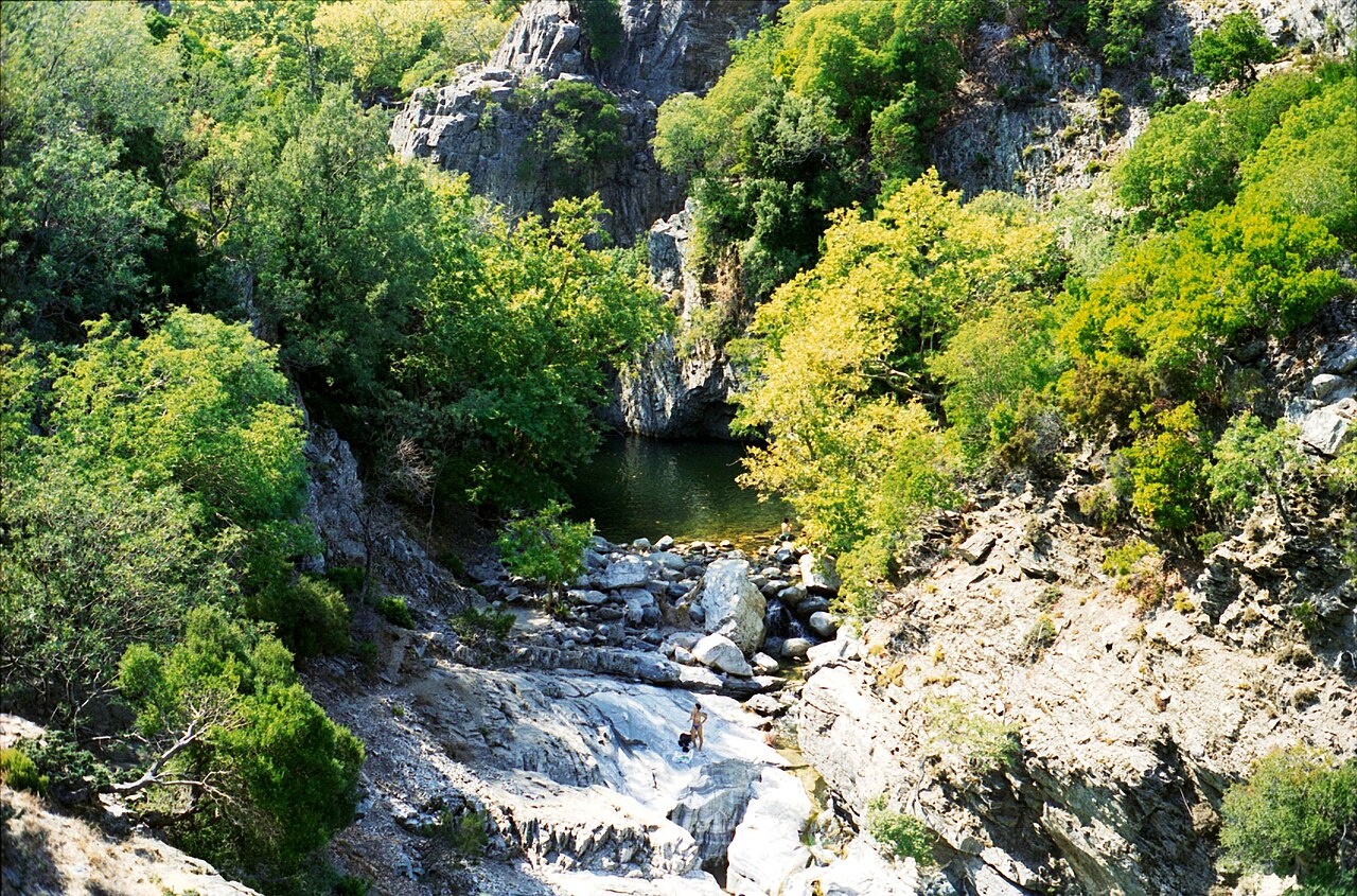 Natural pool and rocky river gorge on Samothrace