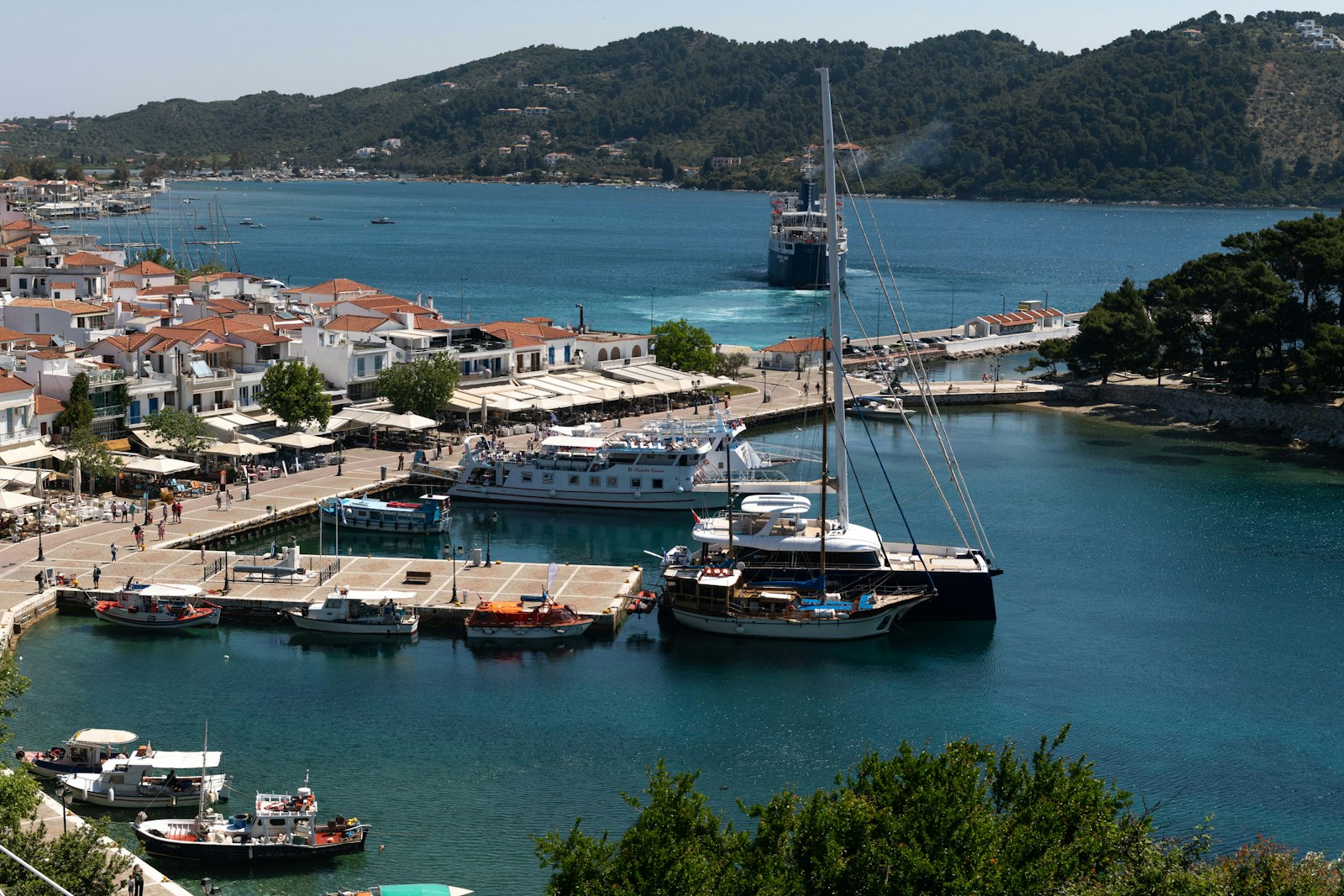 Traditional fishing boats in the old port of Skiathos Town