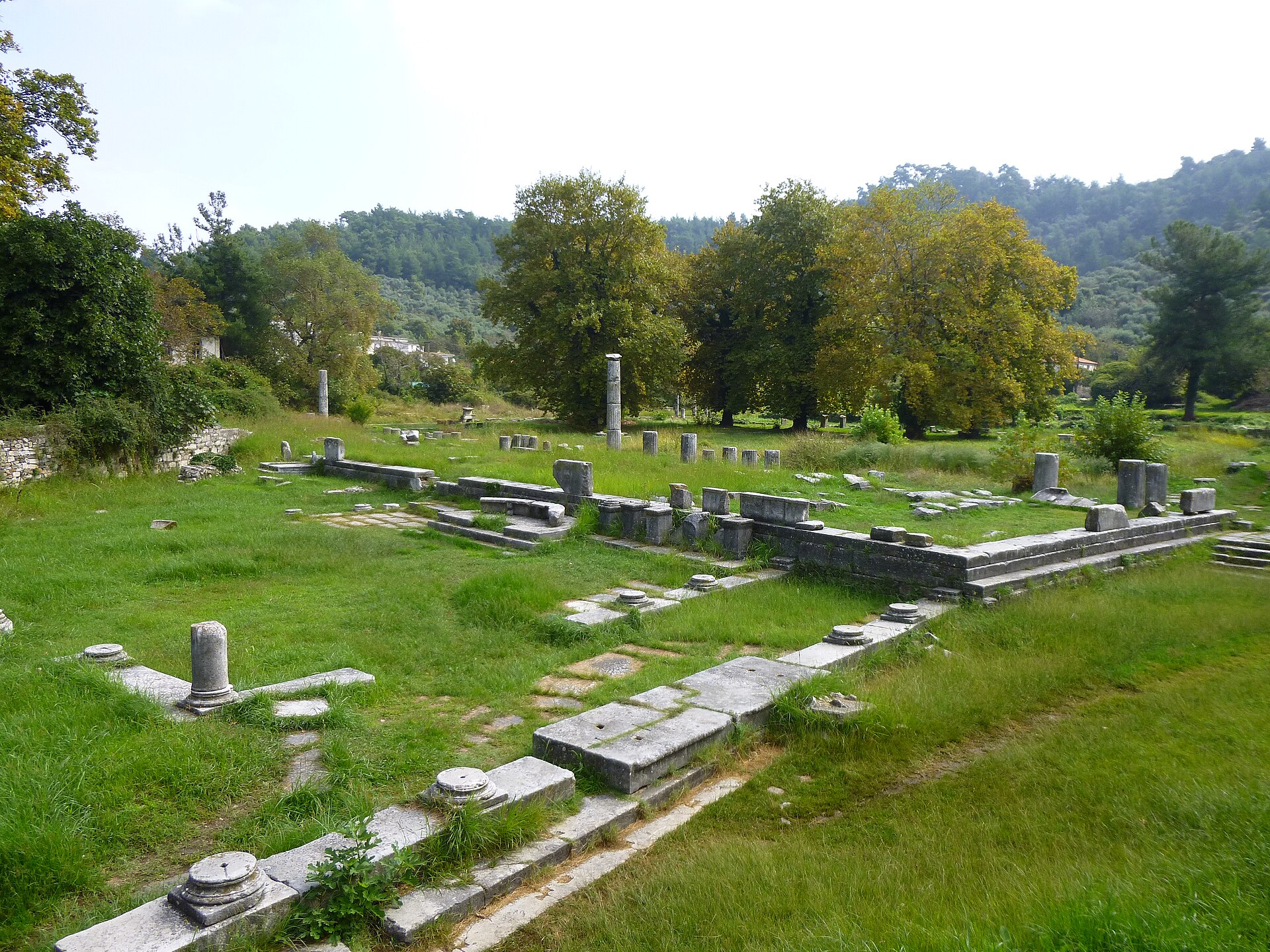 Ancient Agora archaeological ruins in Limenas the capital of Thasos island Greece
