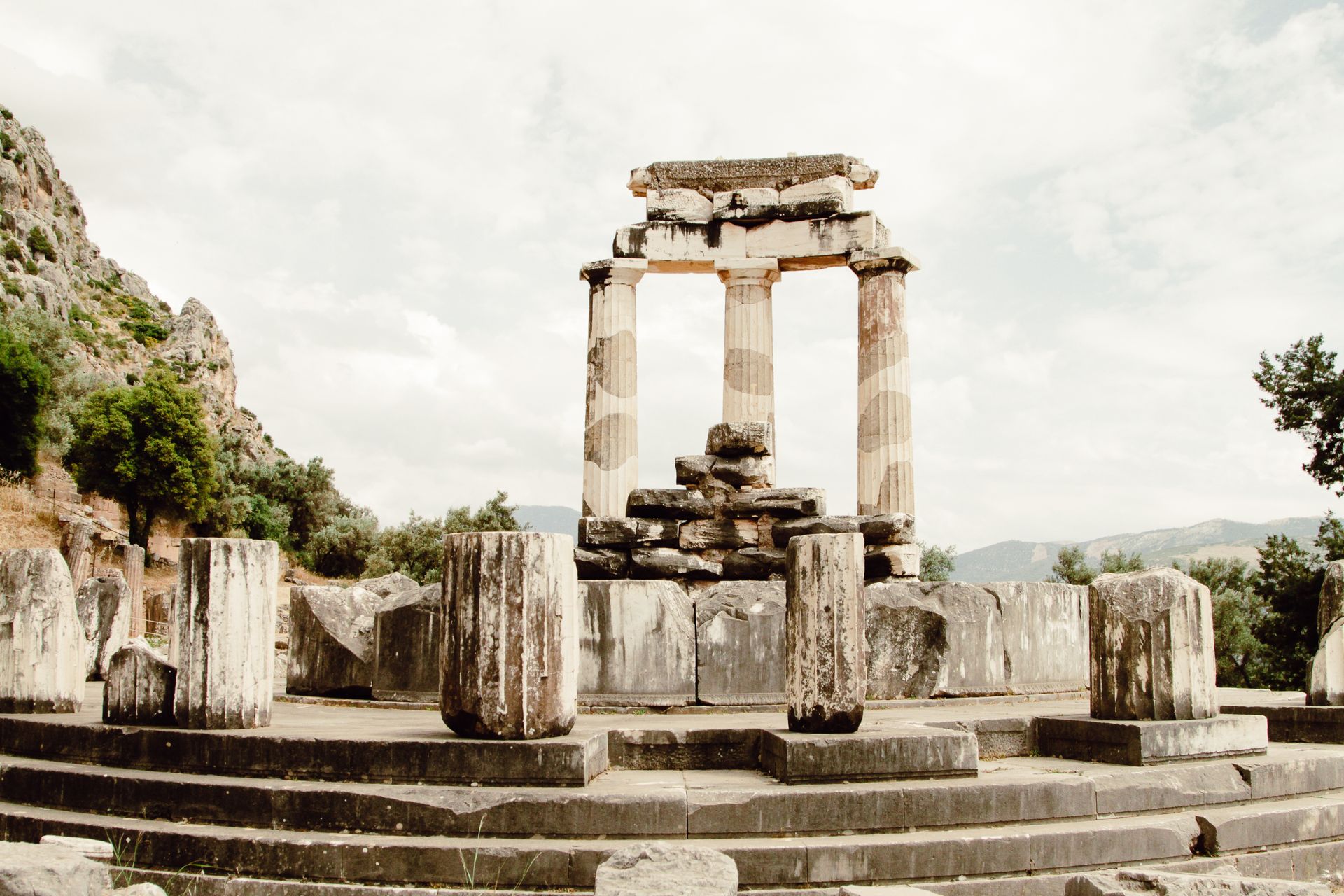 The partially reconstructed Tholos at the Sanctuary of Athena Pronaia, Delphi
