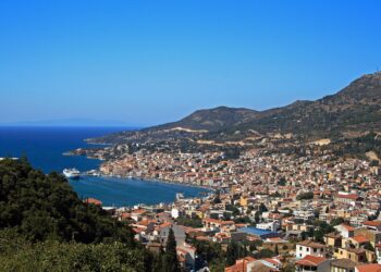 View of Samos Town on Samos, Greece.