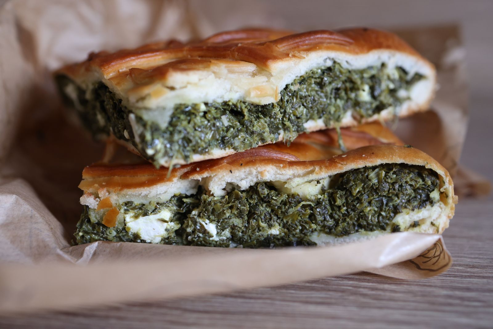 Slices of spanakopita, the spinach and feta pie common across Epirus and Zagori tavernas