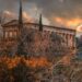 Temple of Hephaestus in Athens surrounded by autumn foliage in October