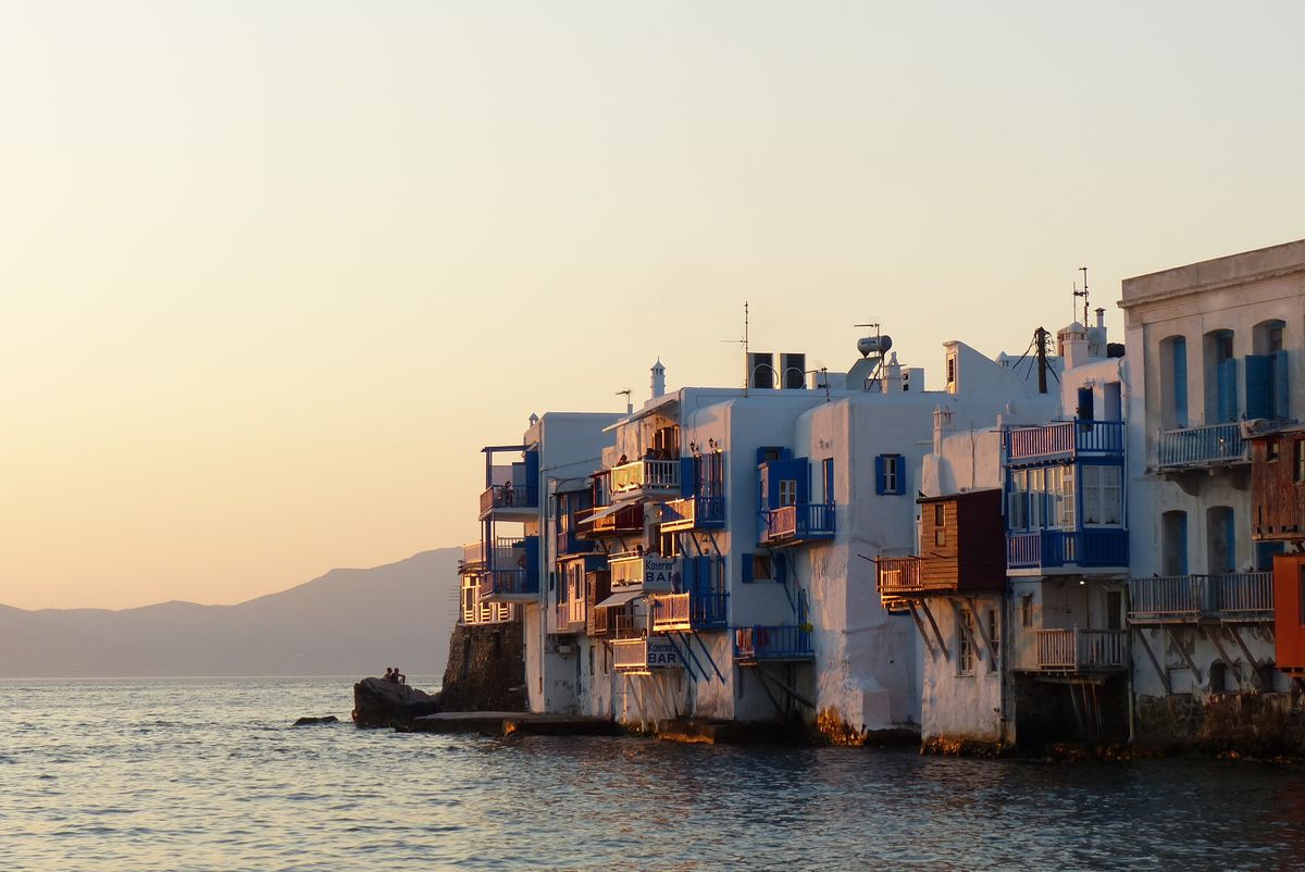 Little Venice waterfront in Mykonos at sunset